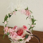 小鳥のリングピロー　桜　　ピンク　