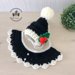ペット用♡クリスマス　柊付きブラックサンタ帽子