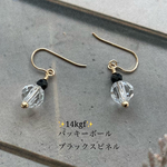 【SALE】✨再販✨【14Kgf】✨賢者の石✨バッキーボールとブラックスピネルのピアス 