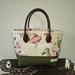 リネンのバラにレース＊バッグ 