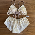 ゆるブラ&ゆったり立体パンツ 上下セット　ボタニカル柄　ベージュ　リラックスブラ　リラックスショーツ