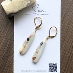 選べる金具★一粒ピアス　ピカソコッパー×ホワイトムーンストーン