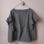 再販　LINEN フリルチュニック *サックス*　size FREE