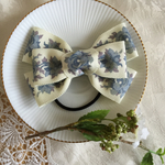 再販【花柄×ブルー】リボン リングゴム