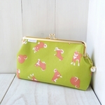 がま口ポーチ (柴犬×イエローグリーン）マチ付き 