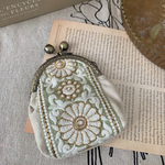 〈再販〉インド刺繍がま口ポーチ　ピスタチオflower