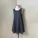 濃紺水玉　コットンローン　横ボタンのふんわりすっきりフレアーエプロンドレス　93