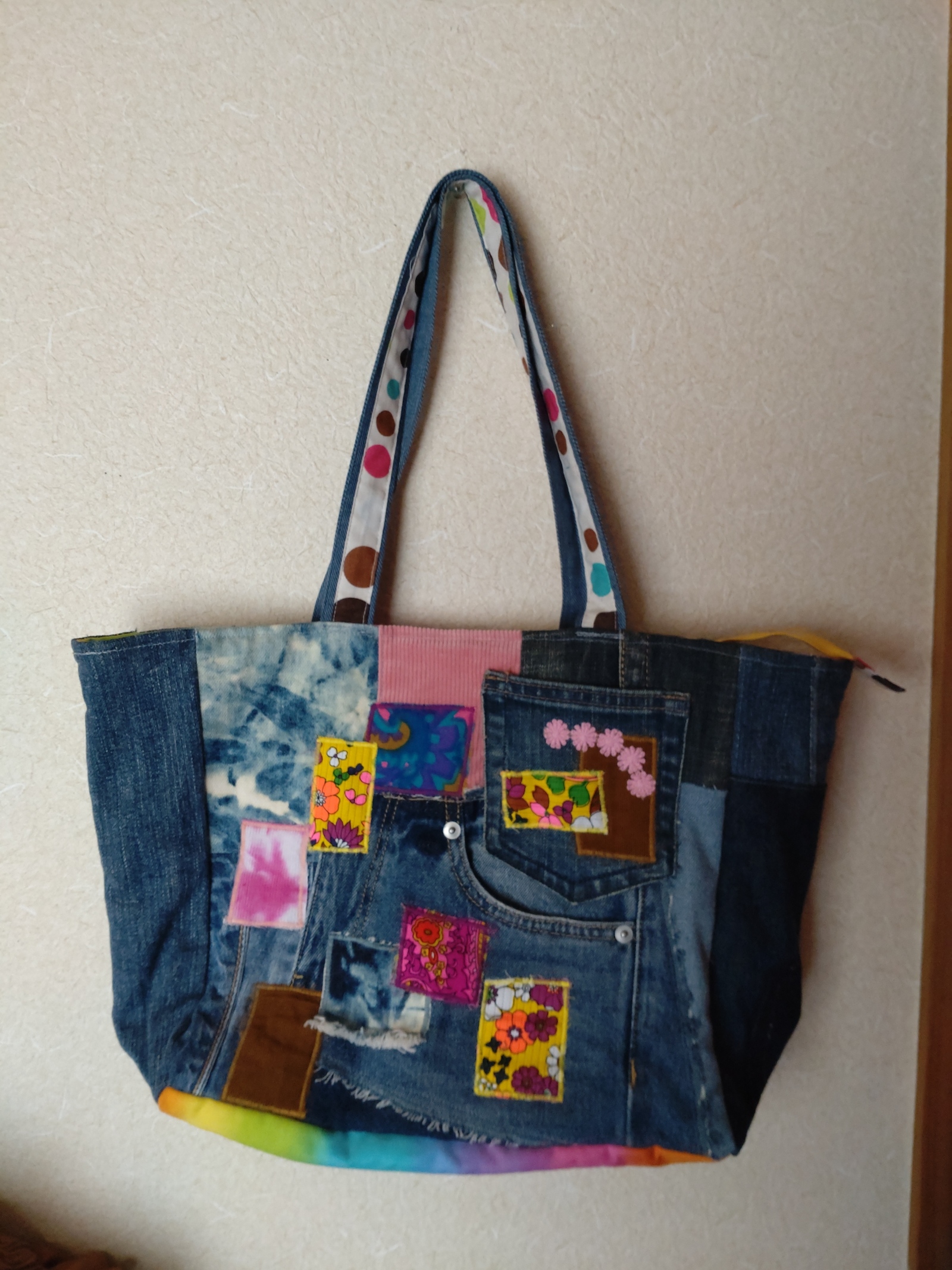 ハンドメイド パッチワーク ショルダーバッグ　がまぐちバッグ　デニムバッグ デニム パッチワーク がまぐち ショルダー バッグ ラフィール