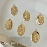 SALE！【6個】 フラワープレートチャーム　ゴールド　楕円