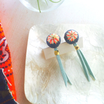 デニム刺繍  皮紐 ピアス