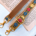ショルダーストラップ　インド刺繍リボン×レザーベルト
