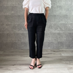 SALE 40%off■ 【小柄S】■スラっと脚長シルエット♪ 上品テーパードストレッチリネンパンツ 麻 黒■アウトドア KMC-505 875040