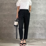 SALE ￥2000off■ スラっと脚長シルエット♪ 上品テーパードストレッチリネンパンツ 麻 黒【M】アウトドア  KMC-505 181902