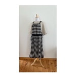 エプロンワンピース　リネン100%  S〜L  ブロックチェック