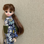 お値下げ！リカちゃんサイズ　ネイビーのお花の浴衣と帯のセット　