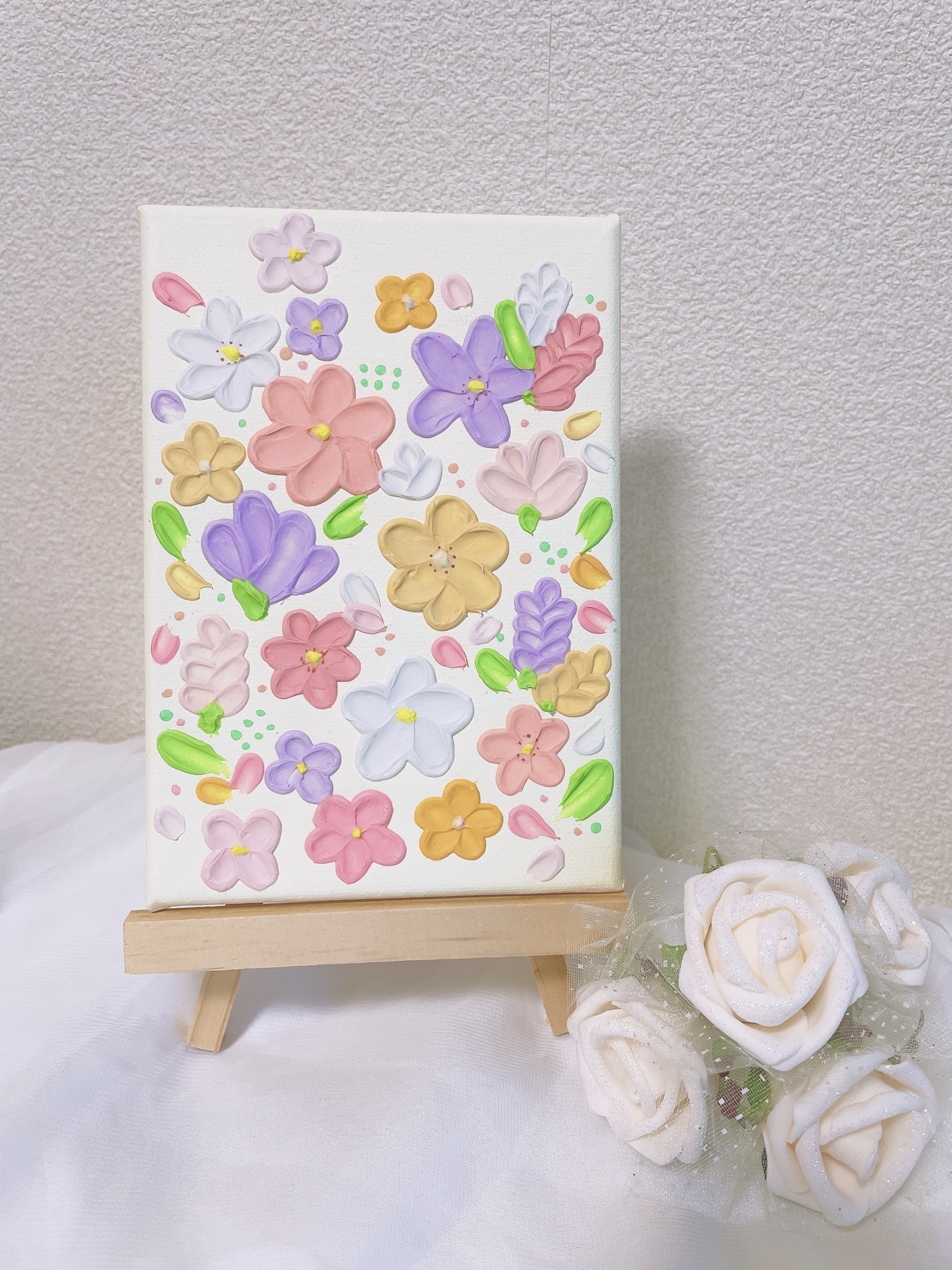 花柄アクリル画 大きなキャンバス ボタニカル フラワーアート
