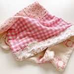 特別ご奉仕品！　ガーゼケット　切り替えさくらんぼ　ギンガムチェック　ピンク　パンダ　女の子　ハンドメイド　ひざかけ　カフェマット　お祝い　出産準備　