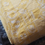 AMBERオリジナル 綿麻　刺繍生地　＊ 138cm巾 10cm ＊ 送料無料  イエロー