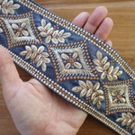 50㎝カット済【インド刺繍リボン】シルク　刺繍　リボン　りぼん   【ヒヤシンス】