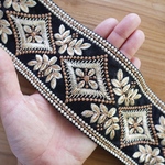 60㎝カット済【インド刺繍リボン】シルク　刺繍　リボン　りぼん   【ブラック】