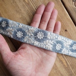75㎝カット済【インド刺繍リボン】チュール　刺繍　リボン　りぼん   【ライトブルー×プルシャンブルー】
