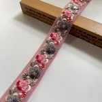 約3cm幅/刺繍リボン/カラーチュール(ピンク)レッド&グレー/細リボン