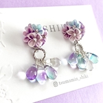 ＊つまみ細工＊ブルー パープル ピンク 花 とシアービーズ ピアス＊