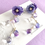 ＊つまみ細工＊パープル 花 と ゆらゆら シアービーズ ピアス＊