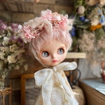 ピンクのお花のヘッドドレス❁シフォンのリボン☆ネオブライス☆ドライフラワーとプリザーブドフラワー