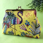 カラフル動物柄（yellow） がま口ポーチ 化粧ポーチ プチギフト USAコットン