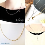 <6way🌙>サージカルステンレス ネックレス/ステンレス 金属アレルギー対応/オーバルチェーン ペタルチェーン ムーン 月 Y字【ゴールド】サージカルステンレス