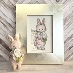 【コラボ企画】moriのえほん×Okiyon ぬいぐるみ・原画・ポストカードセット ブティックのウサギさん