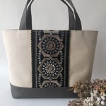 【Mサイズ/ホック付】インド刺繍リボンのトートバッグ　キナリ×グレー