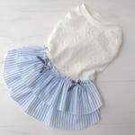 犬服・ティアードワンピ　ストライプ・みずいろ