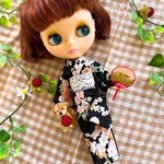 ♡浴衣(黒桜×薄紫)♡ブライス、リカちゃんサイズ