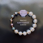 【御売約8*11★kawaireiko様】 1300→1100   BL238-841大粒アメジスト+PEARL+Glass 16-17㎝*天然石ブレスレット　[送料無料] 　