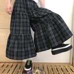 【定番】ギャザーたっぷりガウチョ☆秋カラーグリーンチェック柄