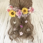 ひまわり　パープル×ピンク髪飾り　ヘッドドレス