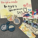 【Happy Summer set】ちょうちょブローチ2匹と生地シール6枚　c