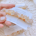【New】レースフラワーの鉱物バレッタ　淡水パール　　　ハンドメイドバレッタ　ハンドメイドレジン　押し花　バレッタ　ヘアアクセサリー　お花ヘアバレッタ　鉱物　ヘアアクセサリー　ニュアンスカラー
