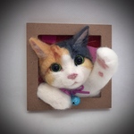 ヤンチャな三毛猫ねこちゃんのミニフレーム　羊毛フェルト