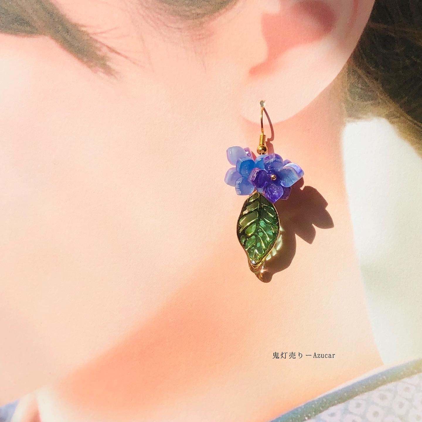 蒼彼岸花傘と紫陽花の和風ピアス イヤリング(雨の日コーデ3点セット)傘