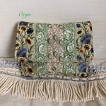 jewel porch 〜 2way インド刺繍リボンの蓋付きポーチ　ピスタチオ