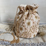 Orga bag 2way インド刺繍リボンの丸底巾着バッグ　ベビーピンク