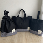 入園入学3点セット♪高学年まで飽きない！ブラック生地⭐︎ヒッコリーデニムインディゴブルー⭐︎切り替えシンプルデザイン(英字タグ白)