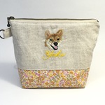 柴犬の手刺繍の化粧ポーチ☆オーダー品