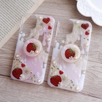 ❁スマホグリップ選択❁【全機種対応】ニュアンスいちごミルク❁.*･ﾟ押し花スマホケース 