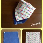 再販【名入れ刺繍】スタイに変身♪2wayガーゼハンカチ・リバーシブル・手書き風ドット【3wayも可】