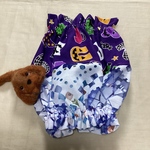 ハロウィンパーティー柄と青のシースル生地との組み合わせ 