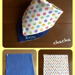 再販【名入れ刺繍】スタイに変身♪2wayガーゼハンカチ・リバーシブル・カラフルねこ【3wayも可】